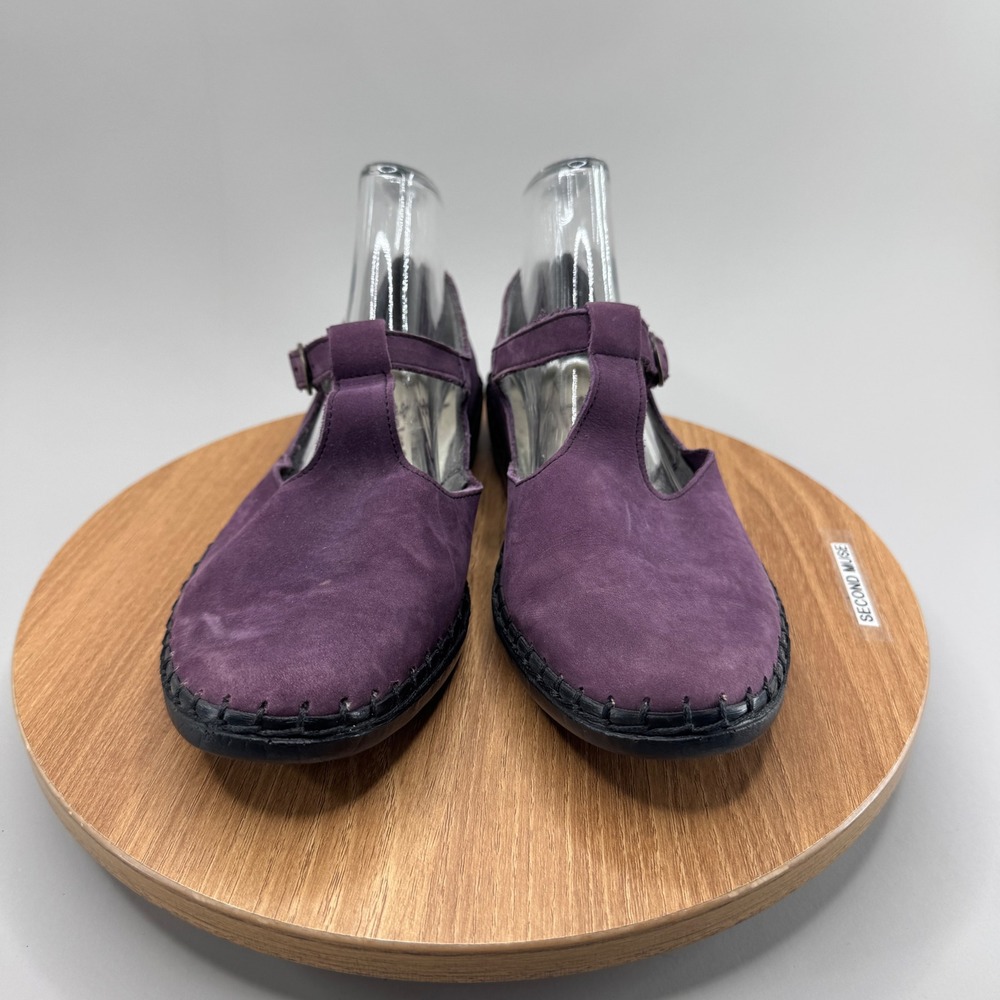 Rieker Mary Jane T-Strap Shoes 8.5 Purple Suede Whimsigoth Cottagecore Boho Flat - Picture 2 of 8